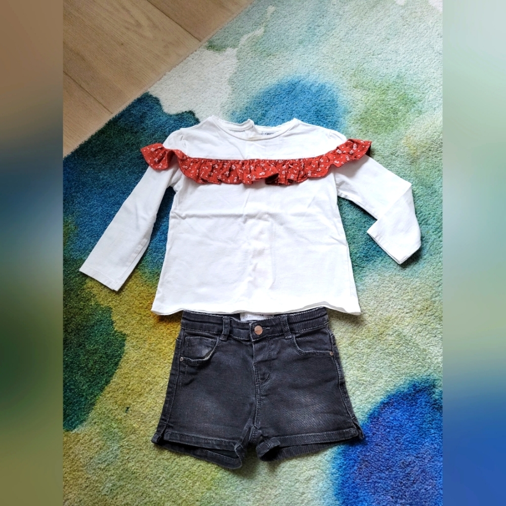 Zara Baby Toddler Girl Bundle Denim Shorts‎ Ruffle Blouse 2-3 years